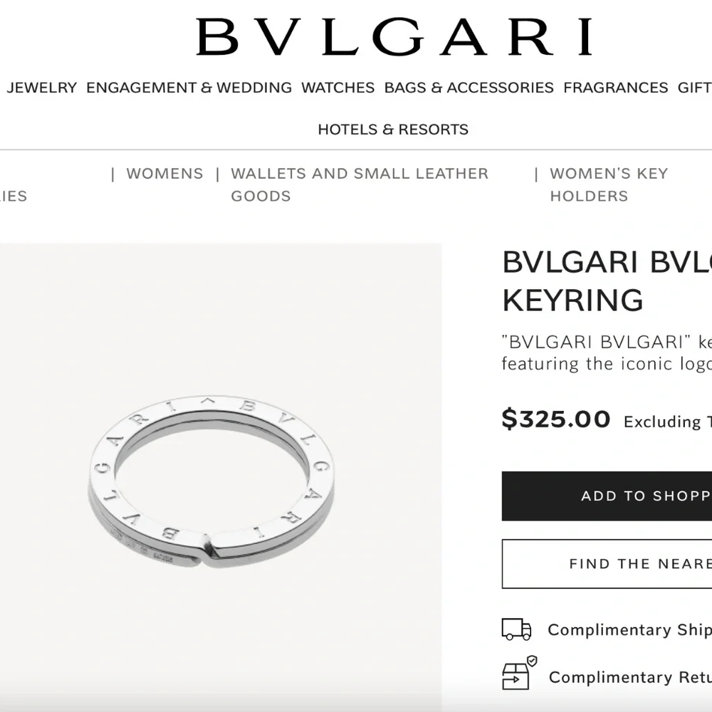 Auth. BVLGARI BVLGARI KEYRING silver 925 unisex minimalist logo w. Box